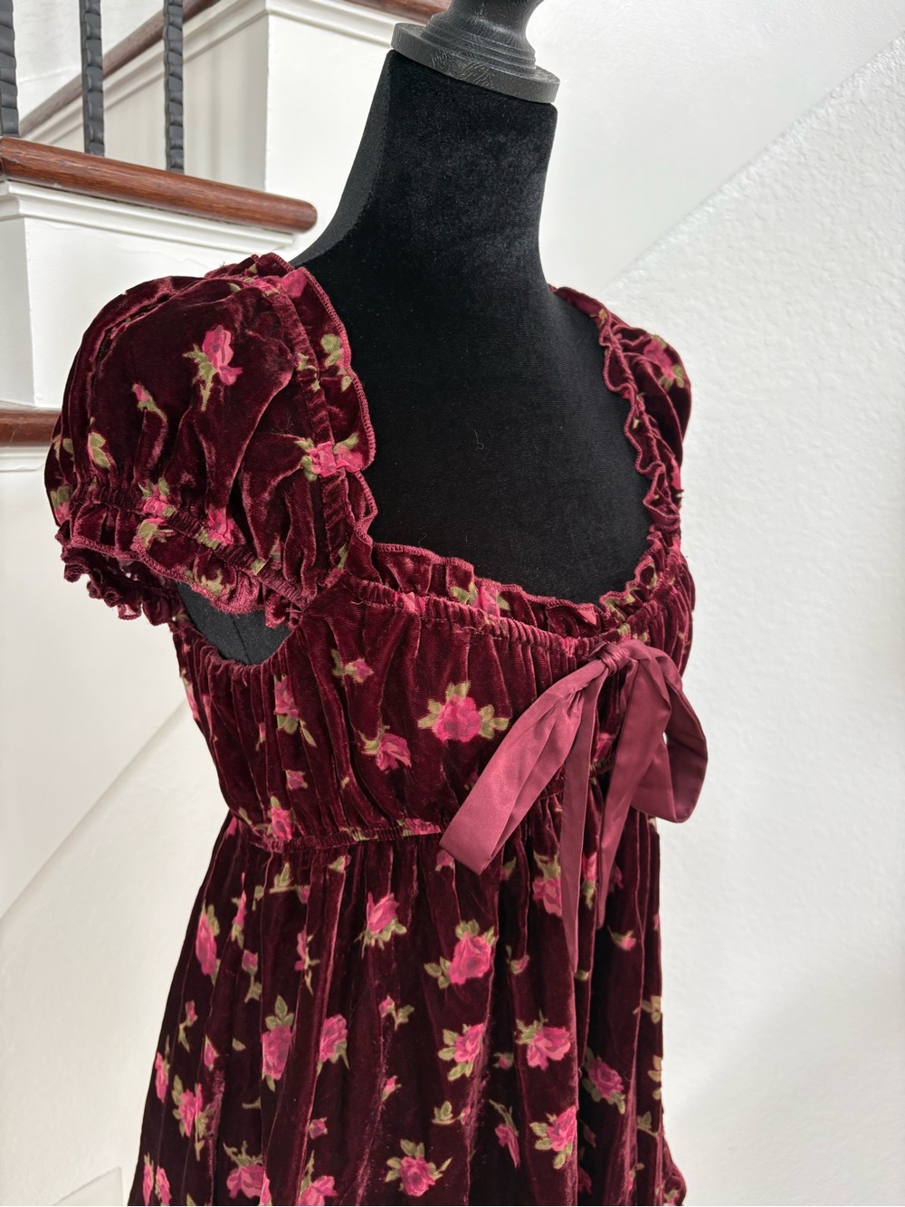 Altar'd State Wine and Pink Floral Velvet Dress